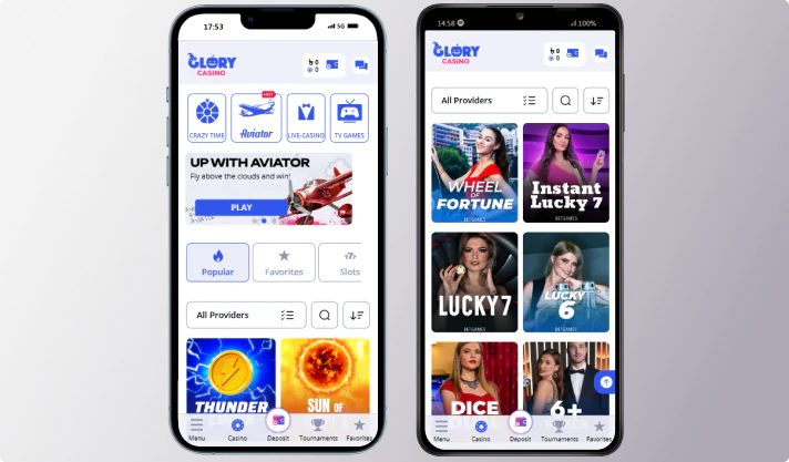 Glory Casino mobile app for players from Bangladesh